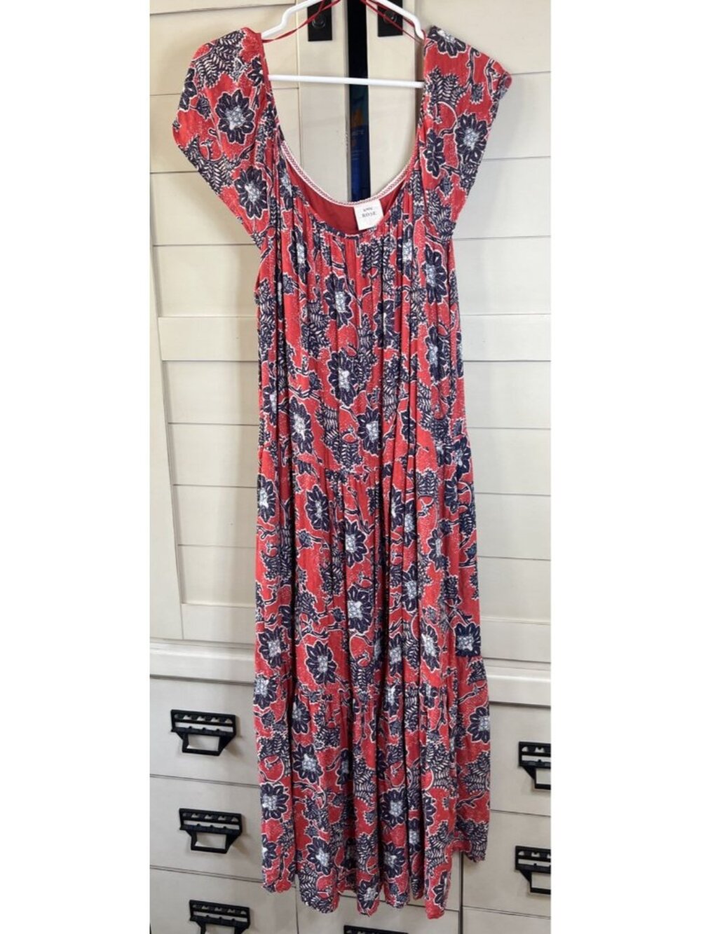 Knox Rose Women's XXL Maxi Dress Red Tiered Floral Ruffle Cap Sleeve Lined Boho